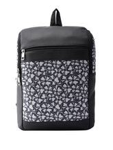 PRIMROSE Floral Pattern Backpack, Black and Grey, Multiple Zipper Compartments, Fashion Daypack